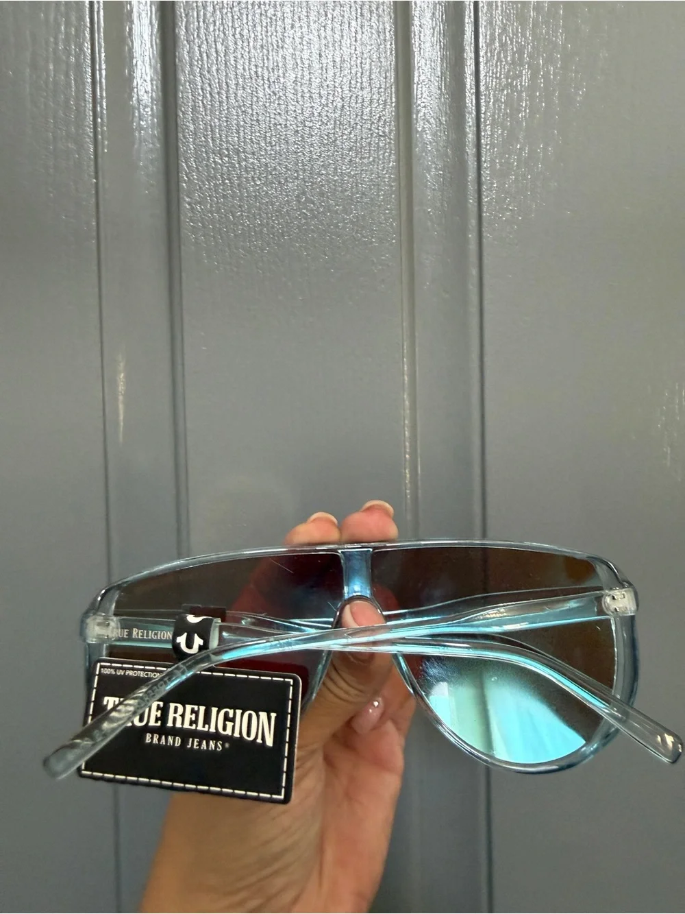 True Religion Blue Mirrored Shield Sunglasses
